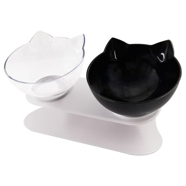 Single or Double Cat/Dog Bowl With Raised Stand (black, white, clear)