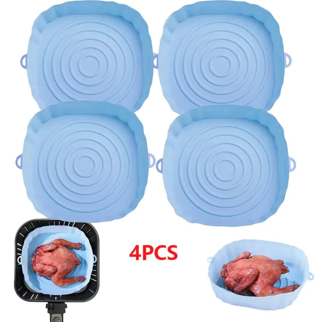 4pcs Silicone Recyclable Air Fryer Basket Liners - Oven Mold Baking Trays