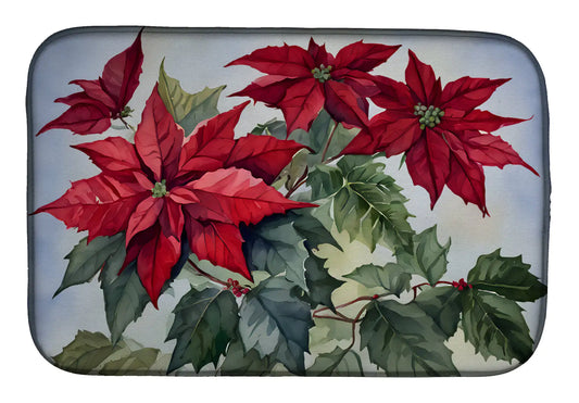 Christmas Poinsettias Dish Drying Mat