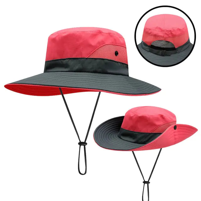 Wide Brim UV Protection Hat with Ponytail Opening (various colors)