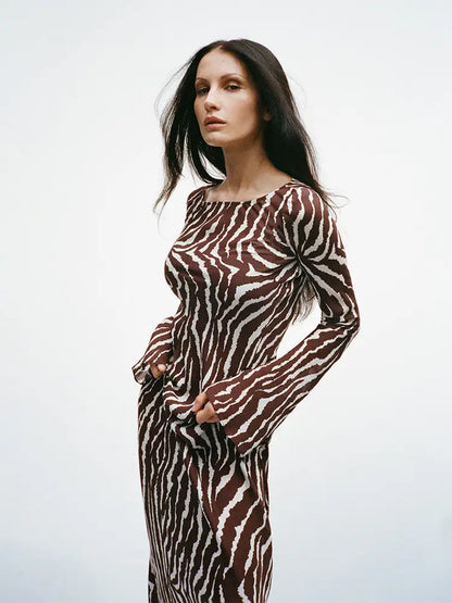 Floral Zebra Print Long Sleeve Maxi Dress (various colors)