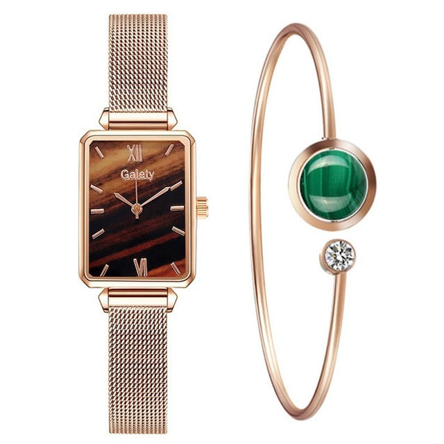 Square Quartz Watch & Optional Complimentary Bangle