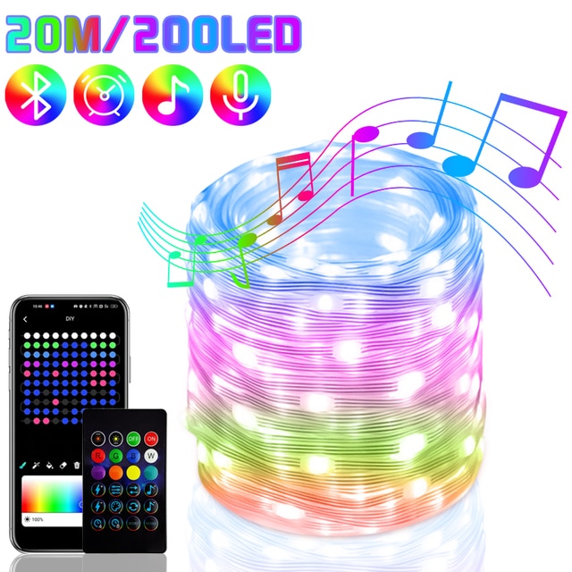 String Lights - USB App Control 16 mil Colors, 4 Lighting Modes, Synced with Music!