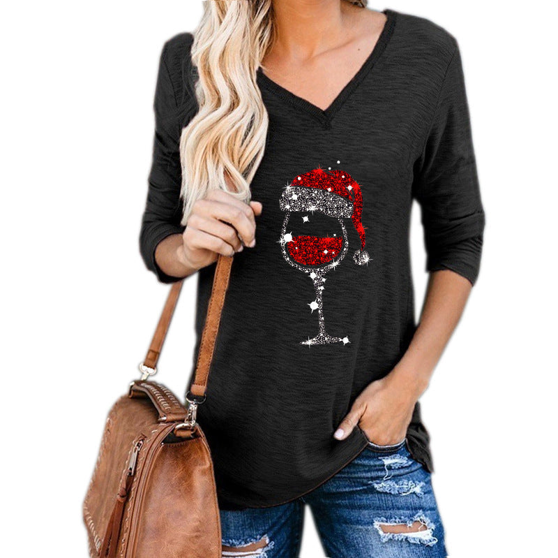 Christmas Wine Glass Print Blouse (reg & plus sizes)