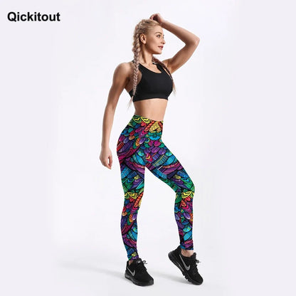 Quickitout Color Feathers 3D Printed Fitness Trousers