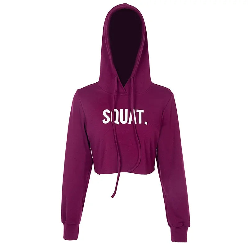 Letter Print SQUAT Hoodies Women's Crop Tops (2 shades)