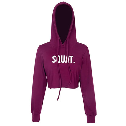 Letter Print SQUAT Hoodies Women's Crop Tops (2 shades)