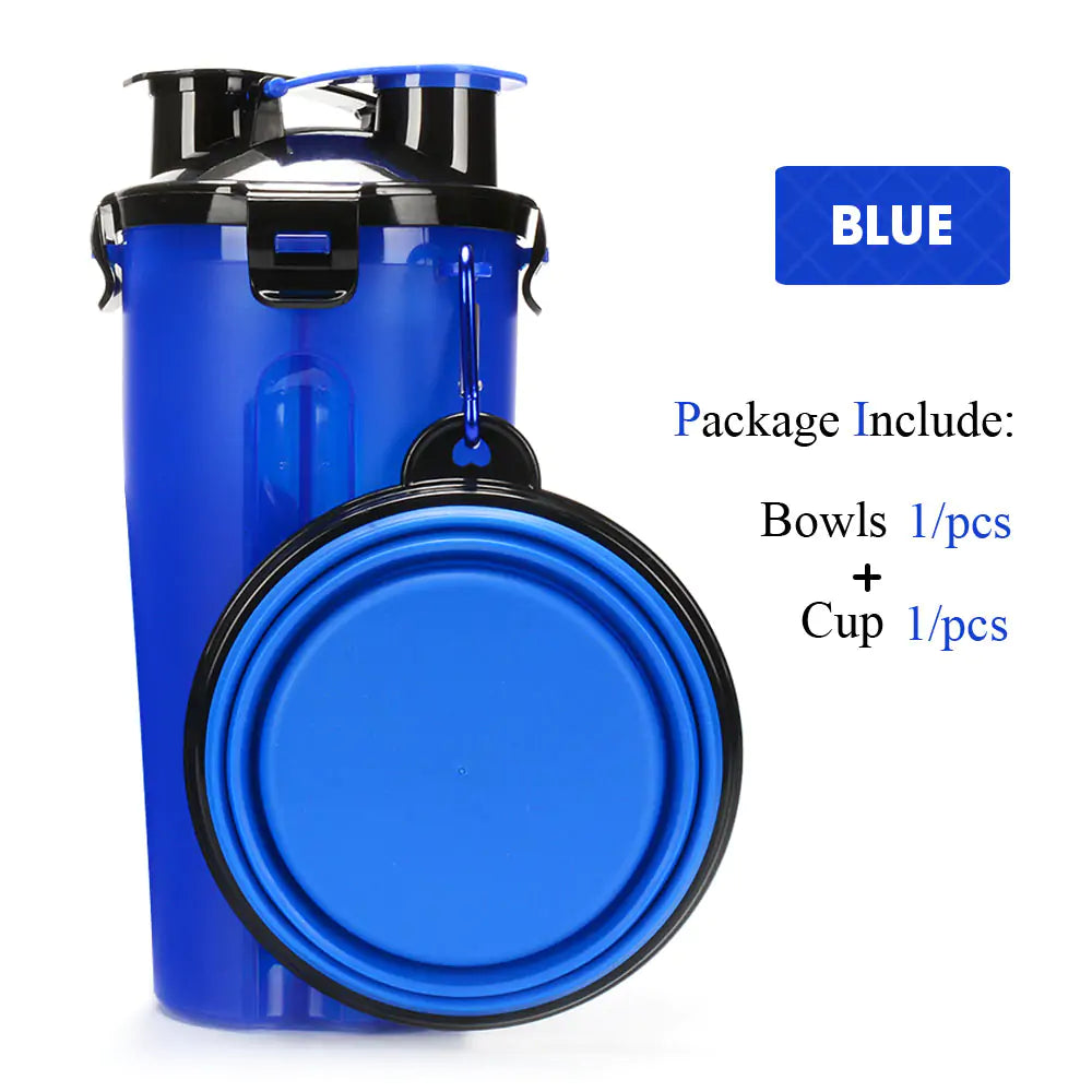 2 in 1 Pet Water Bottle Food Container & Folding Bowl