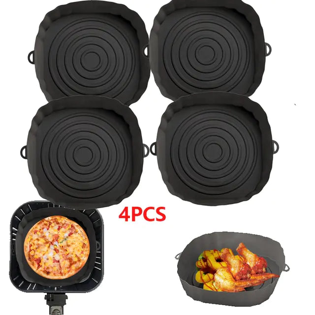 4pcs Silicone Recyclable Air Fryer Basket Liners - Oven Mold Baking Trays