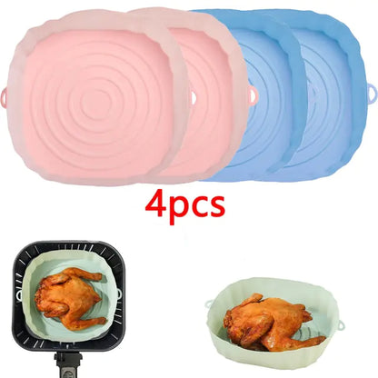 4pcs Silicone Recyclable Air Fryer Basket Liners - Oven Mold Baking Trays