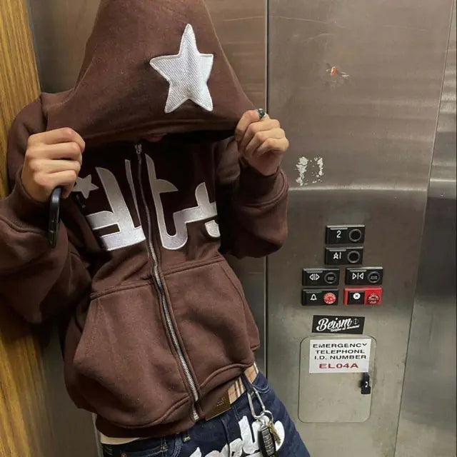 Star Letter Print Hoodie Men (unisex) Retro (various colors)