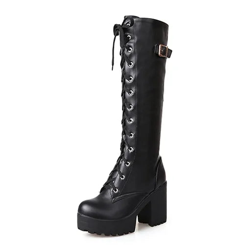 Ladies Knee High Boots Wedge Heel (black or white)