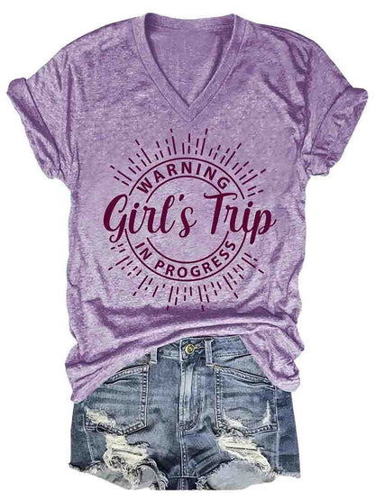 Girl's Trip Warning V-Neck Tee (many colors)