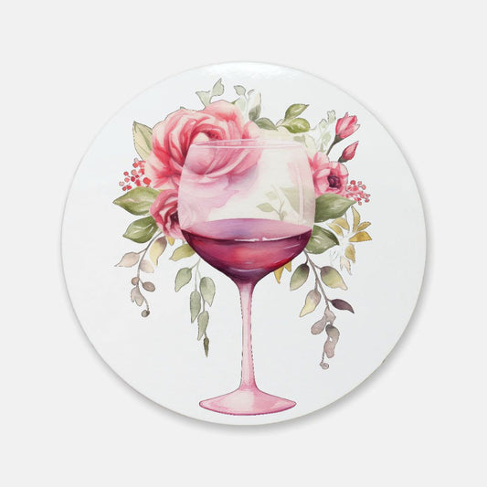 Coaster - Wine, Pink Floral (3) Watercolor, Cork Back (Round)