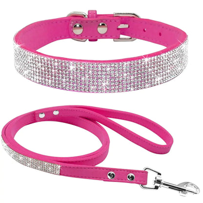 Pet Rhinestone Collar Leash Set