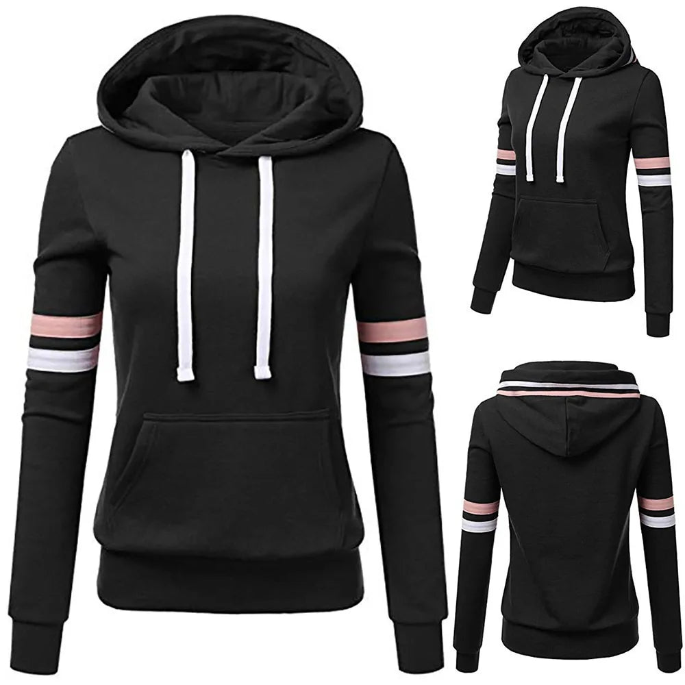 Women's Striped Hooded Pocket Sweatshirt (4 colors)