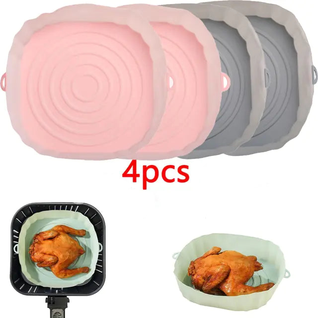 4pcs Silicone Recyclable Air Fryer Basket Liners - Oven Mold Baking Trays