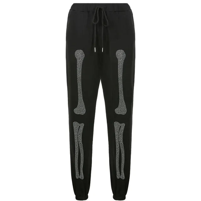 Bone Rhinestone Women Sweatpants and Jacket