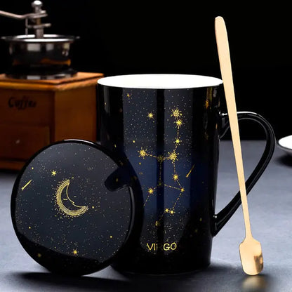 Zodiac Mugs: 12 Constellations (zodiacs) Creative Mugs With Spoon (blue or white)