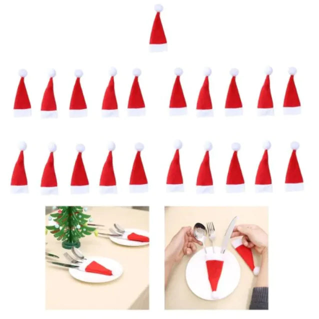 Festive Christmas Hat Utensil Holder Set