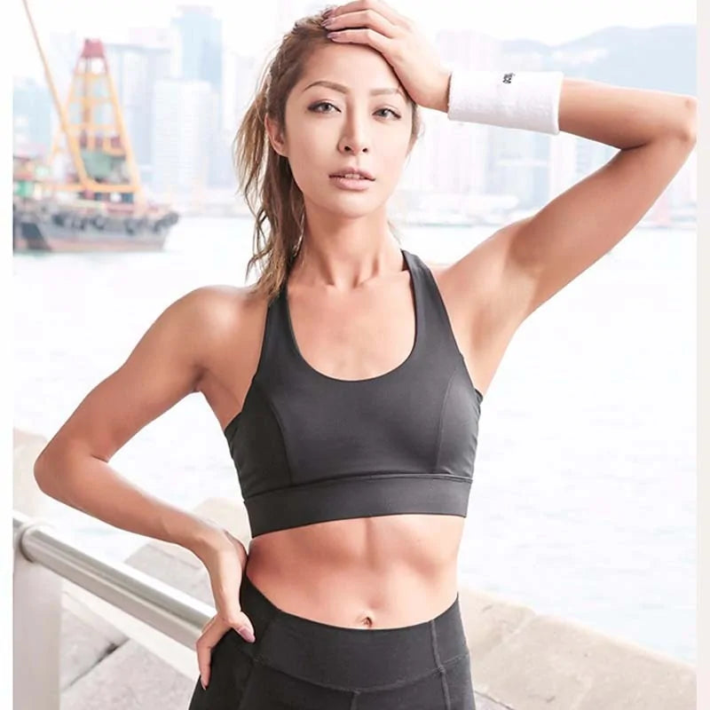 White Strap Push Up Sports Bra & Yoga Athletic Vest (black or white)