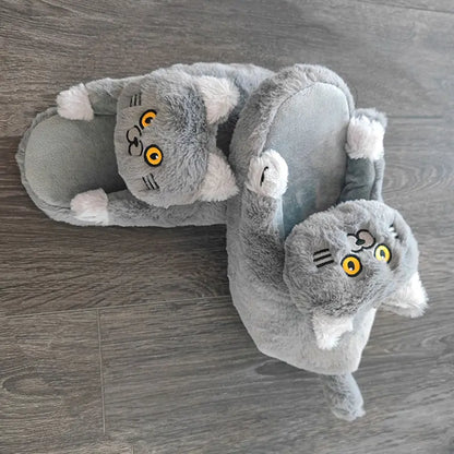 Cuddly Hug Cat Slippers (grey or beige)