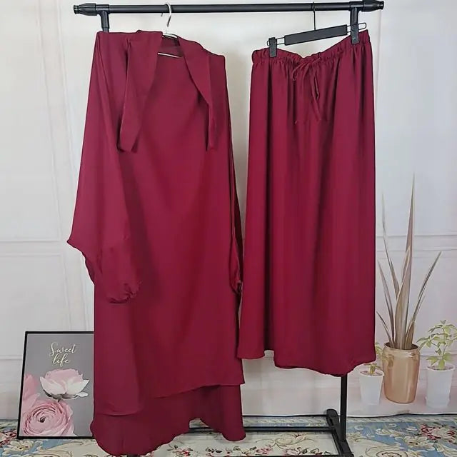 2-Piece Jilbab Set: Muslim Prayer Garment, Long Khimar & Niqab (13 shades)