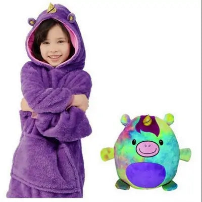 Kid's Soft Plush Animal Blanket & Hoodie Combo