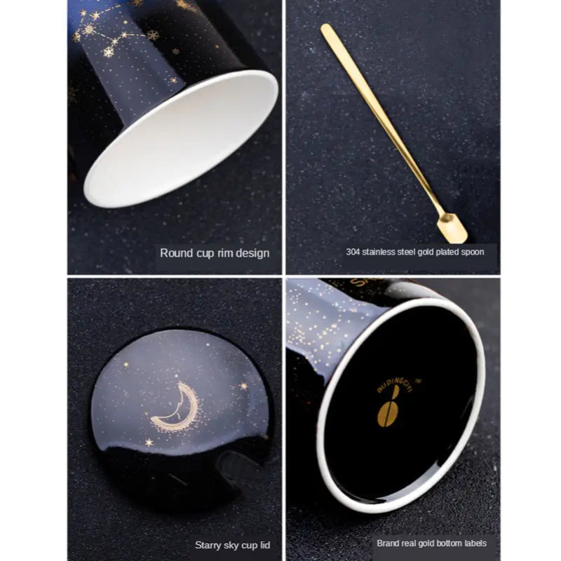 Zodiac Mugs: 12 Constellations (zodiacs) Creative Mugs With Spoon (blue or white)