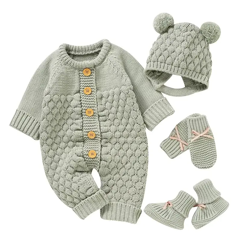 Baby Knit Set - Romper, Beanie, Mittens & Booties