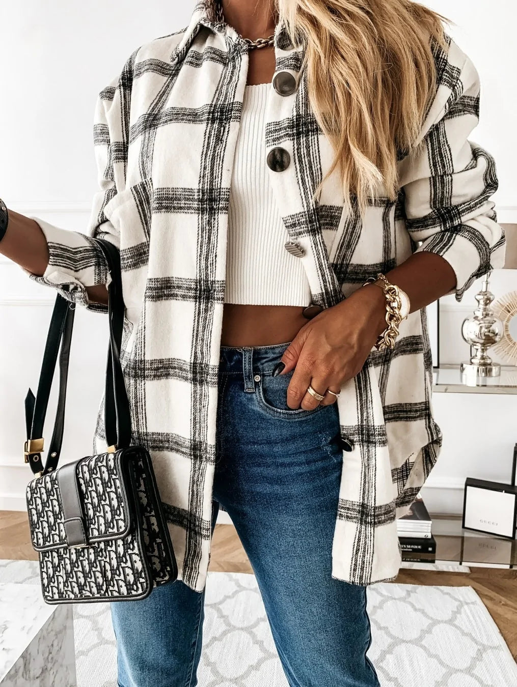 Oversized Women's Plaid Shirt Jacket (various styles)