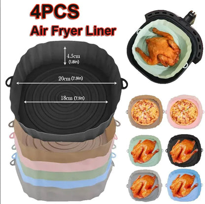 4pcs Silicone Recyclable Air Fryer Basket Liners - Oven Mold Baking Trays