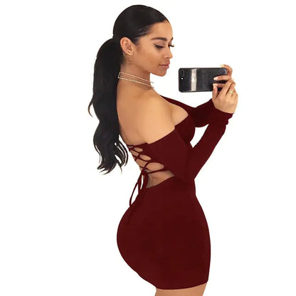 Strapless Large Women's Long Sleeve Backless Night Club Dress