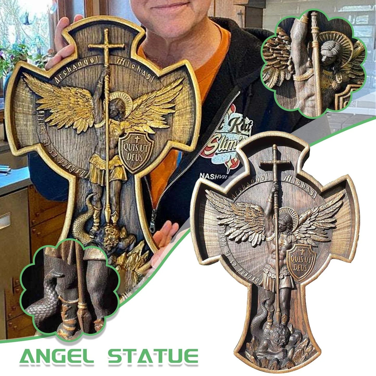 Sacred Guardian Carved Wood Archangel Michael Statue