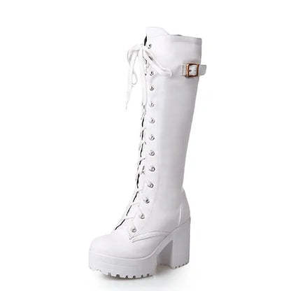 Ladies Knee High Boots Wedge Heel (black or white)