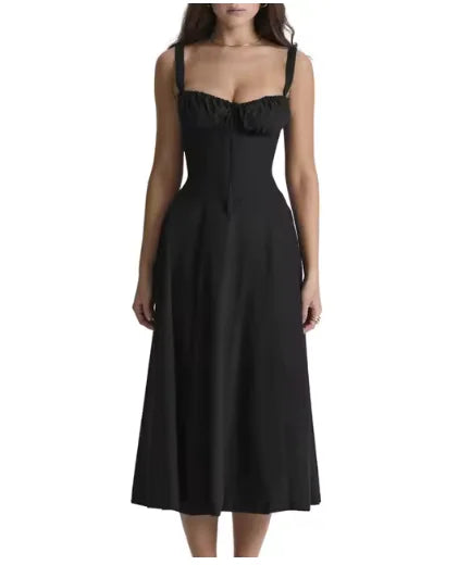 Elegant Midi Dress (various colors) – Corset Bandeau with Lace-Up and Side Split Hem