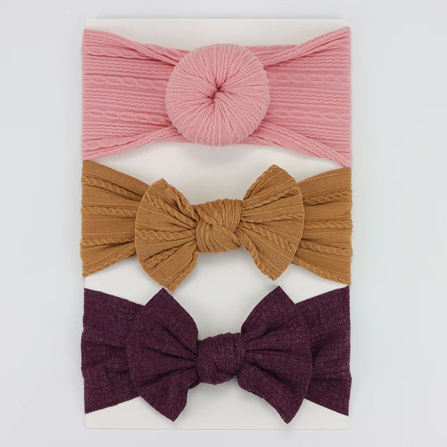 3Pcs/Lot Knit Baby Headband Bow Set (various colors)