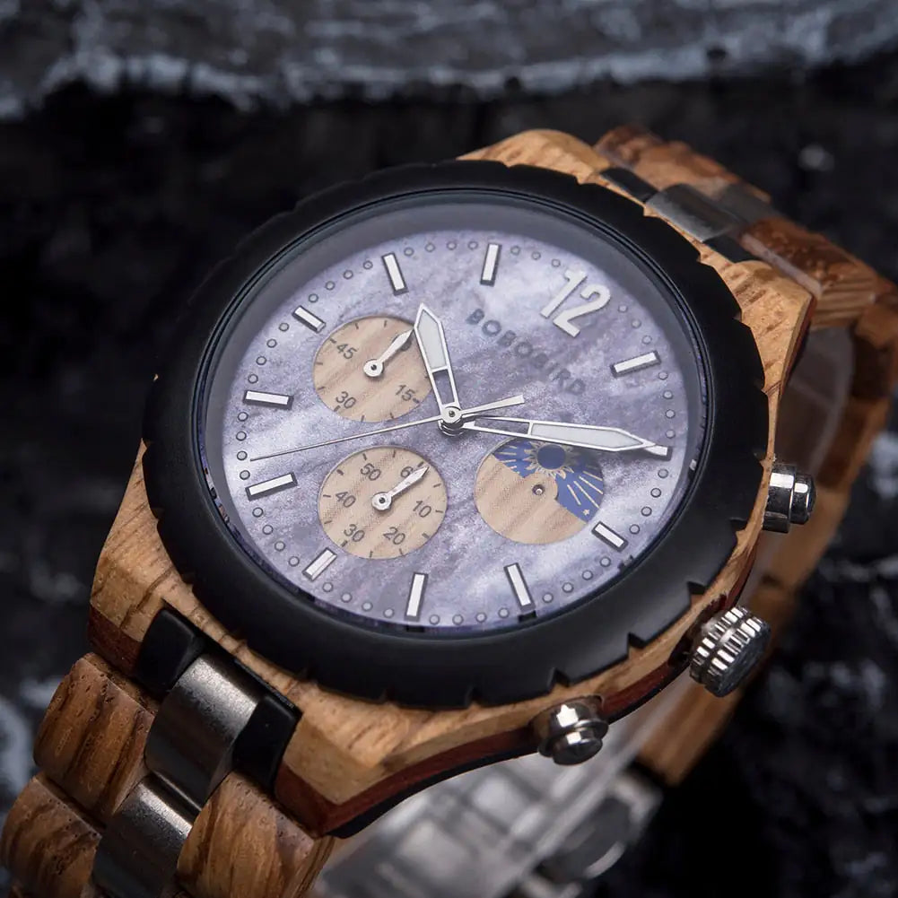 Luxury Wooden Chronograph Watch for Men (various colors l