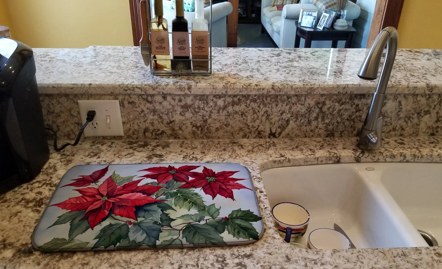 Christmas Poinsettias Dish Drying Mat