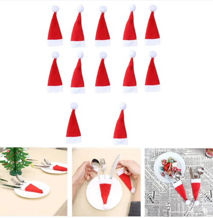 Festive Christmas Hat Utensil Holder Set