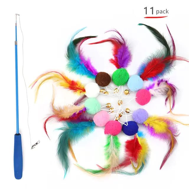 Retractable Cat Feather Toy Wands for Indoor Cats