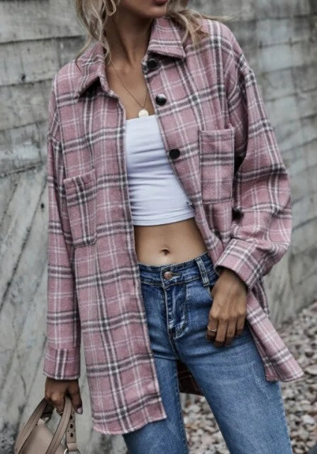 Oversized Women's Plaid Shirt Jacket (various styles)