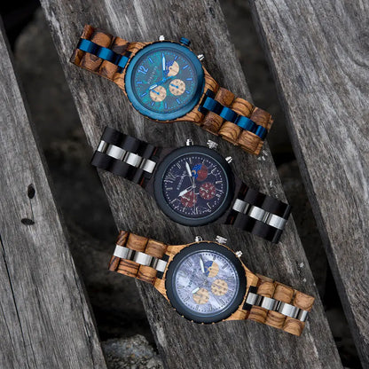 Luxury Wooden Chronograph Watch for Men (various colors l