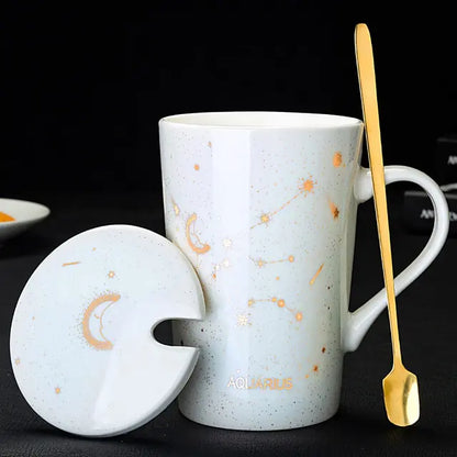 Zodiac Mugs: 12 Constellations (zodiacs) Creative Mugs With Spoon (blue or white)