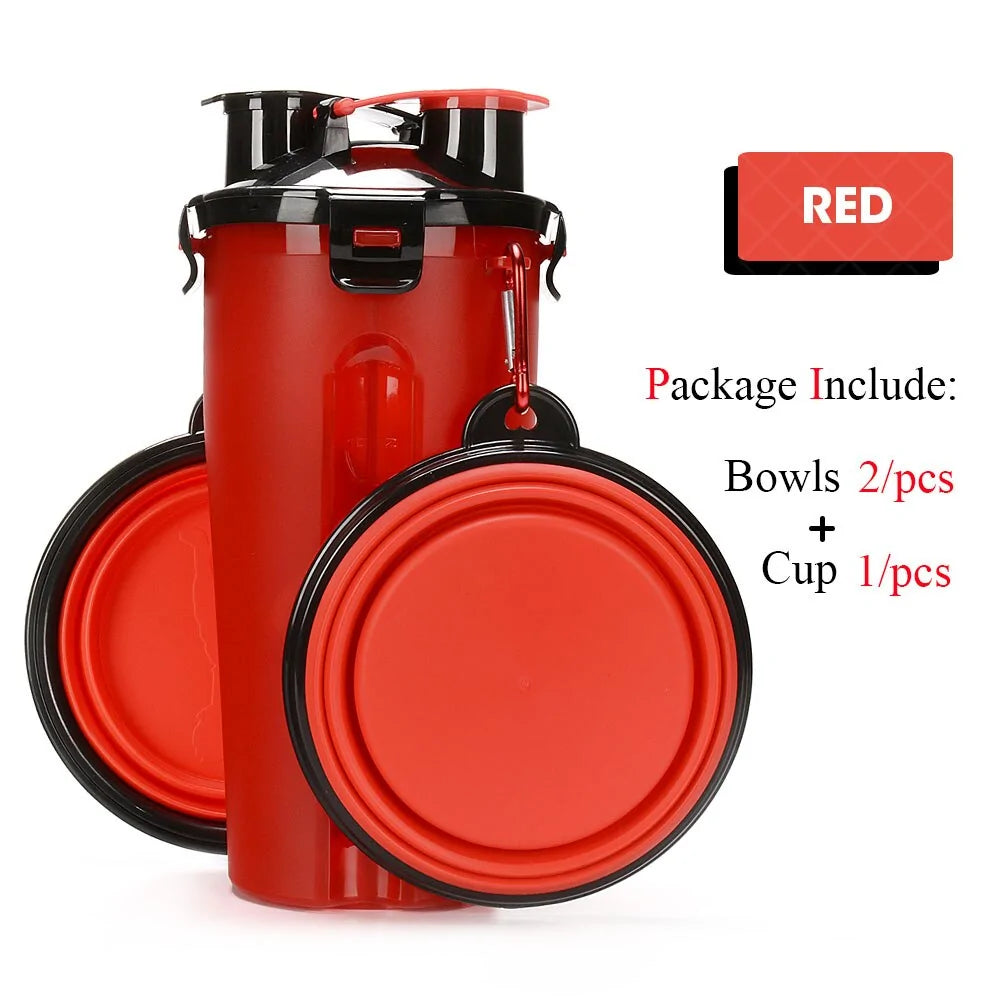 2 in 1 Pet Water Bottle Food Container & Folding Bowl