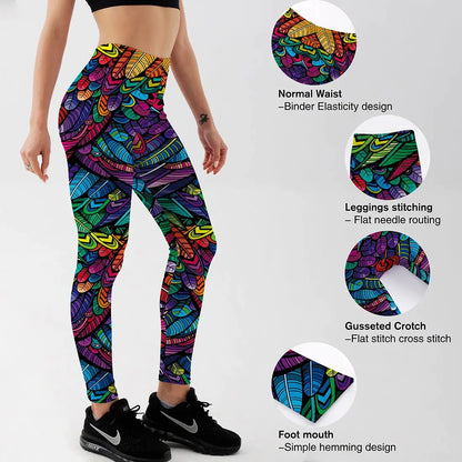 Quickitout Color Feathers 3D Printed Fitness Trousers