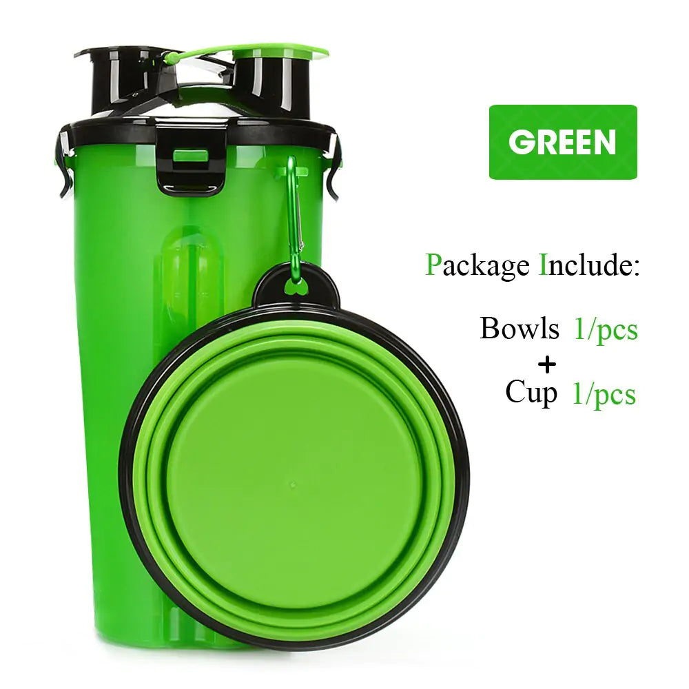 2 in 1 Pet Water Bottle Food Container & Folding Bowl