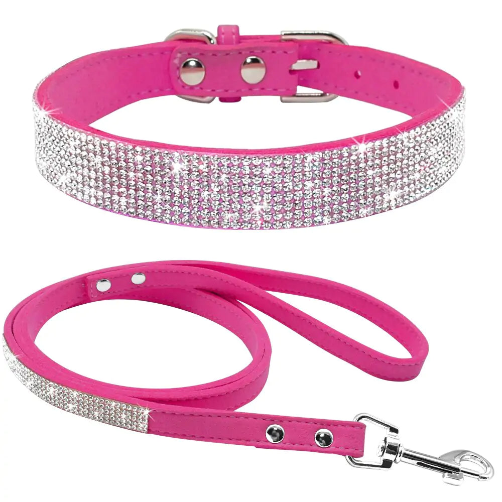 Pet Rhinestone Collar Leash Set