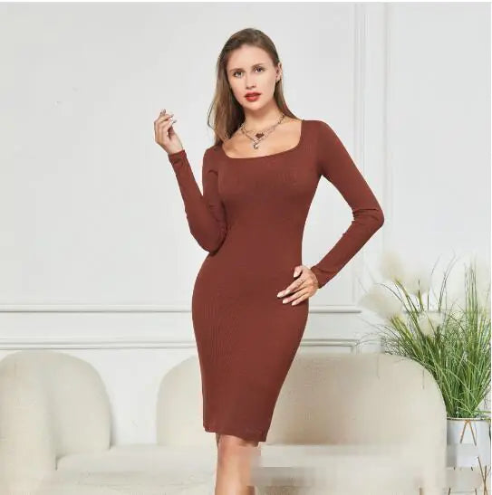 2-In-1 Long Sleeve Dress With Built-In Body Shaper (various colors)