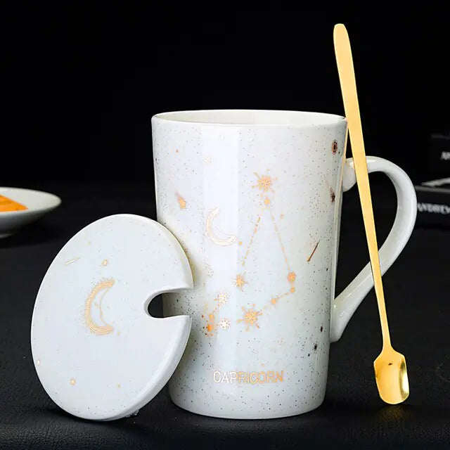 Zodiac Mugs: 12 Constellations (zodiacs) Creative Mugs With Spoon (blue or white)